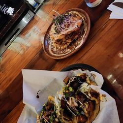 Taqueria Outlaw - Glazed Pork Belly Tacos w/ Micro Greens & Pineapple and a Mexican Pizza