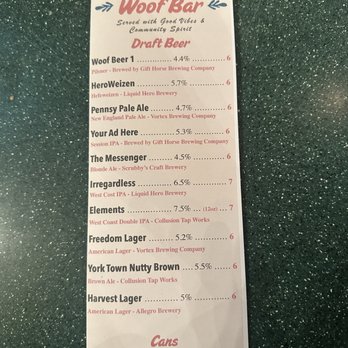 Woof Bar - Menu - Bars Near Me - York, Pennsylvania Woof Bar - Menu - Bars Near Me - York, Pennsylvania