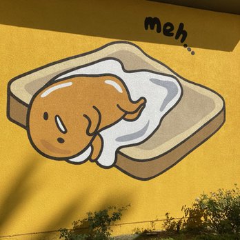 Gudetama Cafe - Outside mural. - Cafes Near Me - Buena Park, California