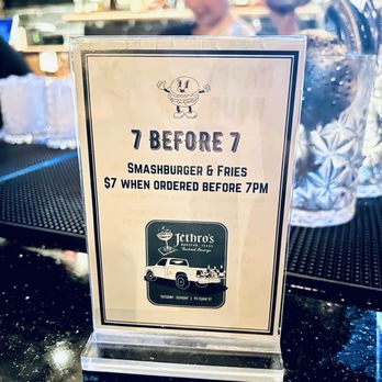Jethro’s Cocktail Lounge - Great deal for smashburger & fries - $7 before 7 pm - Cocktail Bars Near Me - Houston, Texas Jethro’s Cocktail Lounge - Great deal for smashburger & fries - $7 before 7 pm - Cocktail Bars Near Me - Houston, Texas
