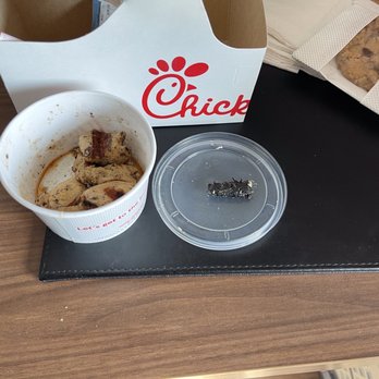 Chick-fil-A - Inch long crispy roach  outside of grill nugget container. I'd eaten two before I move them around... - Fast Food Near Me - Tustin, California