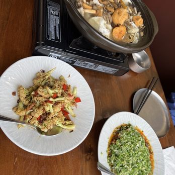 Miss Shang - wild mushroom & organic chicken broth hotpot, sautéed organic cauliflower w/ XO Sauce, guizhou style spicy boiled organic chicken - Asian Fusion Near Me - San Mateo, California Miss Shang - wild mushroom & organic chicken broth hotpot, sautéed organic cauliflower w/ XO Sauce, guizhou style spicy boiled organic chicken - Asian Fusion Near Me - San Mateo, California