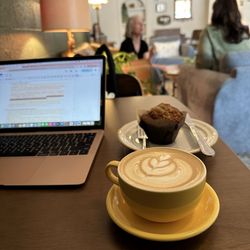 The Pharmacy Coffeehouse - Hone lavender latte and blueberry muffin