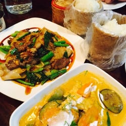 Thai Rock - Chicken Panang Curry & Beef Pad Seew with a side of sticky rice