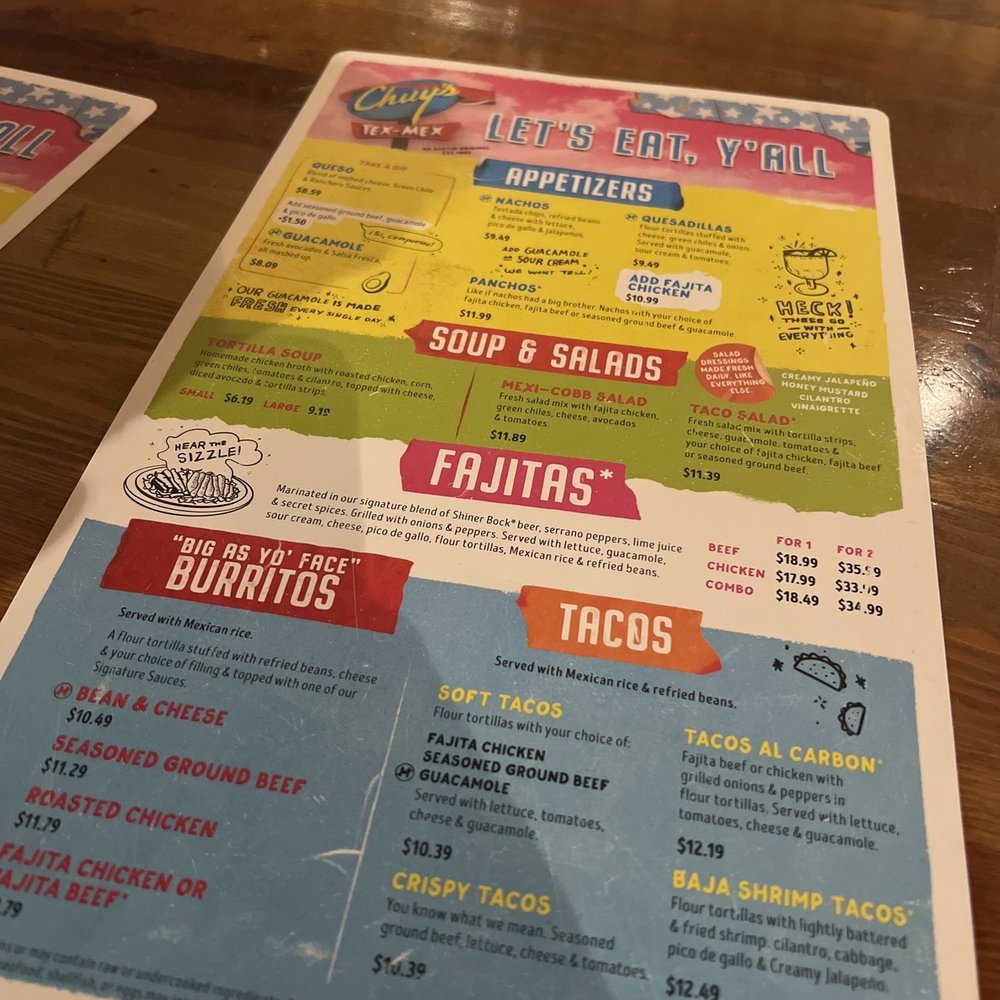 Chuy's - Menu. - Mexican Near Me - Florence, Kentucky