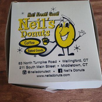 Neil's Donuts - Just great packaging, ofcourse you want a smiling donut logo! - Bakeries Near Me - Wallingford, Connecticut Neil's Donuts - Just great packaging, ofcourse you want a smiling donut logo! - Bakeries Near Me - Wallingford, Connecticut