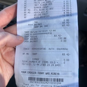 Albertsons - The return receipt of a customer's wife who has Ebt! - Grocery Near Me - El Cajon, California
