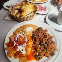Gaia Bistrot - Chilaquiles Rojos and Machaca at Gaia Bistrot, Plaza Machado, Mazatlán, Sin.
