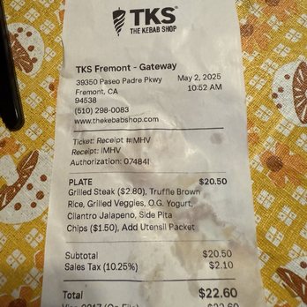 The Kebab Shop - Receipt - Mediterranean Near Me - Fremont, California The Kebab Shop - Receipt - Mediterranean Near Me - Fremont, California
