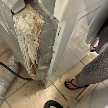 Twin Palms Inspections - Proof that the dryer vent is not obscured by cabinets and appliances contain metal damage consistent with water damage or Chinese drywall - Home Inspectors Near Me Twin Palms Inspections - Proof that the dryer vent is not obscured by cabinets and appliances contain metal damage consistent with water damage or Chinese drywall - Home Inspectors Near Me