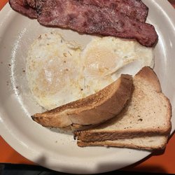 Rosaria's Diner - Over easy eggs with toast and turkey bacon.