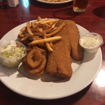 Hog's Head Bar & Grill - Fish on a plate with with fries and onion rings as the sides. - American Near Me - Pittsburgh, Pennsylvania