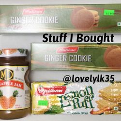 Lanka Grocery - Stuff I'd Bought (Pineapple Jam, Ginger Cookies, & Lemon Crème Sandwiched Biscuits)
