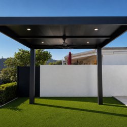 Modern Yardz Landscaping San Diego - Cantilevered Patio Cover, Custom extruded aluminum with a 20 year warranty.