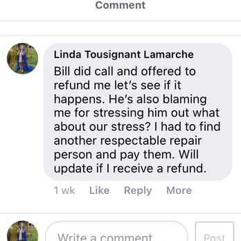 Advanced Appliance Service - This was a week ago he promise to send me a check. Talked to him yesterday he's on vacation and never sent a check and than called me liar - Appliances & Repair Near Me Advanced Appliance Service - This was a week ago he promise to send me a check. Talked to him yesterday he's on vacation and never sent a check and than called me liar - Appliances & Repair Near Me