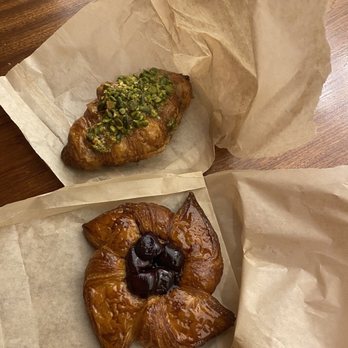 Frenchette Bakery - Cherry vanilla feuilette and pistachio croissant - Bakeries Near Me - New York, New York Frenchette Bakery - Cherry vanilla feuilette and pistachio croissant - Bakeries Near Me - New York, New York