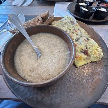 Souffle’s - Southern Comfort Omelette with grits and rye toast. Delicious. - Breakfast & Brunch Near Me - North Myrtle Beach, South Carolina