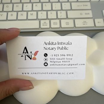 Ankita Notary Public - Business Card - Notaries Near Me - Milpitas, California Ankita Notary Public - Business Card - Notaries Near Me - Milpitas, California