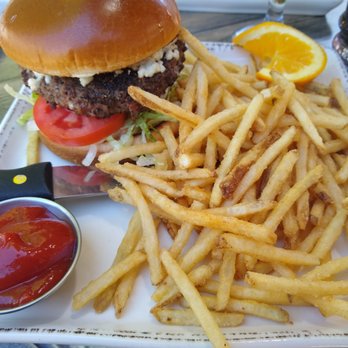Oakside - Lots of Fries with a Delicious Bleu Cheese Burger $16 - Seafood Near Me - Big Bear Lake, California