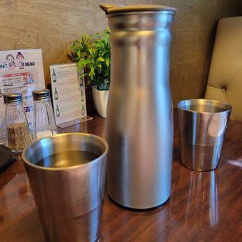 Seoul Shikdang - Love the stainless water pitcher & cups - Korean Near Me - Bakersfield, California