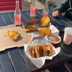 Birria Truck - 3 Piece Birria Tacos Horchata Agua Fresca and Birria Pizza