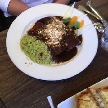 Cafe Pasqual's - TWO MOLE ENCHILADAS - Vegetarian Near Me - Santa Fe, New Mexico