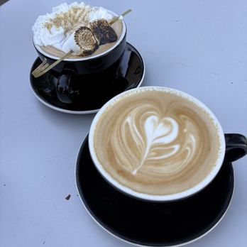 Sticks Coffee - Happy Camper (left), Latte (right) - Coffee & Tea Near Me - Mariposa, California Sticks Coffee - Happy Camper (left), Latte (right) - Coffee & Tea Near Me - Mariposa, California