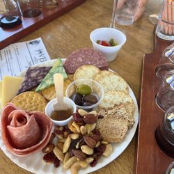 Javelina Leap Vineyard, Winery & Bistro - Our boxed charcuterie on a paper plate!