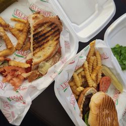 Dry ass chicken sandwich and hockey puck burger.