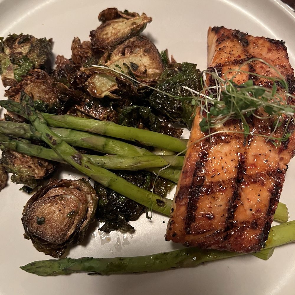 Fourk - Salmon asparagus and tasty Brussels!! - New American Near Me - Hickory, North Carolina