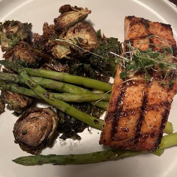 Fourk - Salmon asparagus and tasty Brussels!! - New American Near Me - Hickory, North Carolina
