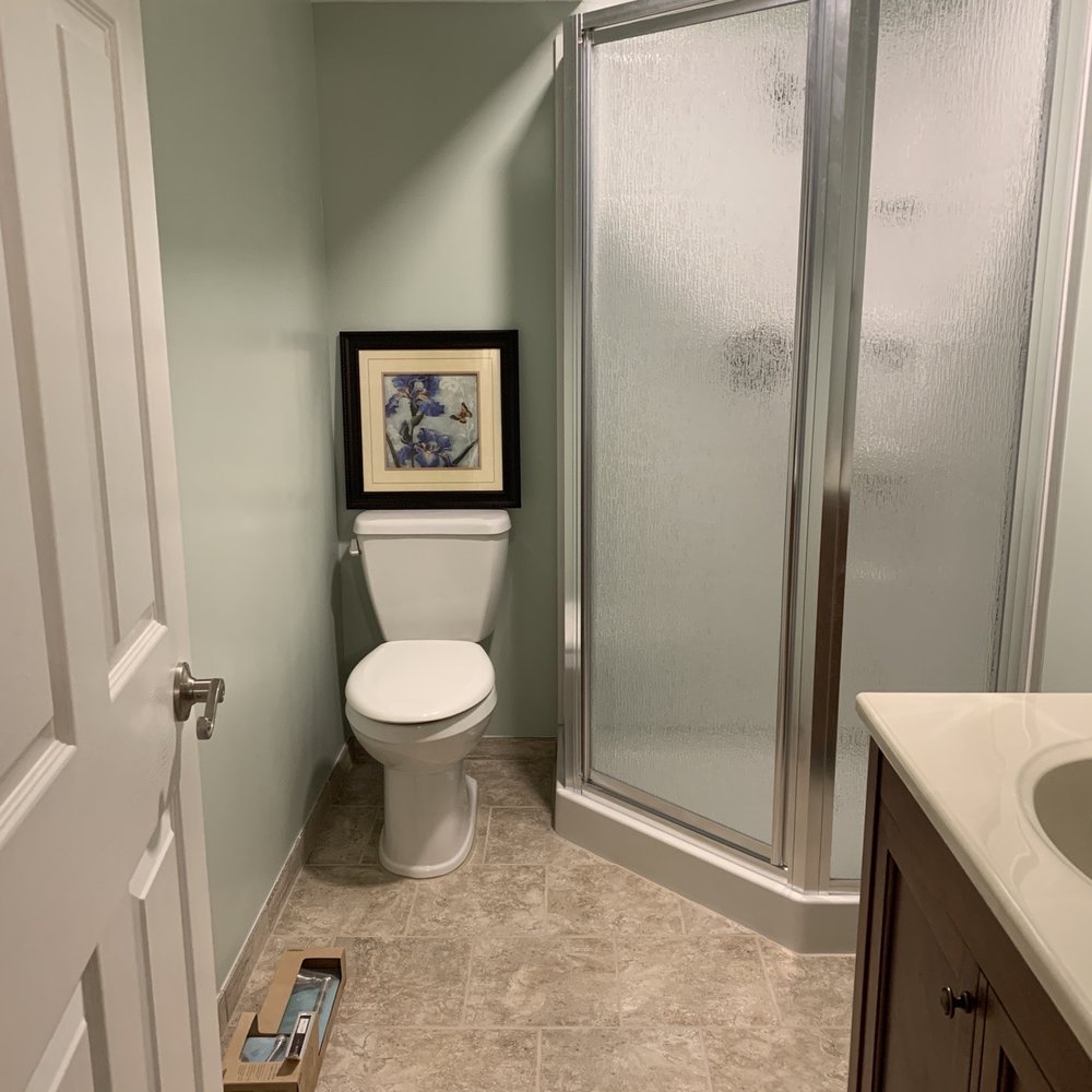 Trentham Construction and Remodeling - Newly added three-quarter basement bath, with Italian ceramic tiling, a fully-enclosed shower, and other amenities. - General Contractors Near Me - Mooresville, Indiana Trentham Construction and Remodeling - Newly added three-quarter basement bath, with Italian ceramic tiling, a fully-enclosed shower, and other amenities. - General Contractors Near Me - Mooresville, Indiana