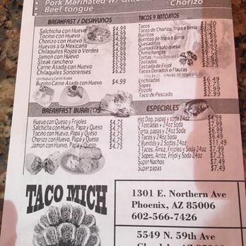 Taco Mich & Bar 4 - Menu - Mexican Near Me - Phoenix, Arizona