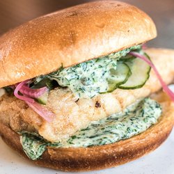 Autostrada Oyster Bar & Grill - Rockfish fish burger - loved it!