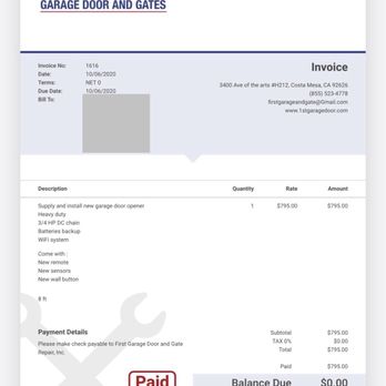 First Garage Door and Gates - Paid price for first set of springs 6 years ago.  Realize now the description doesn't match the service we got - Garage Door Services Near Me - Costa Mesa, California