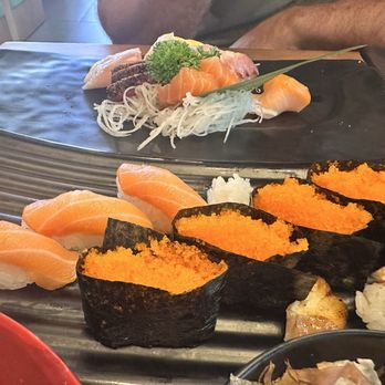 Nara Sushi - Salmon Nigiri, Masago, and Unagi Sashimi in the back - Sushi Bars Near Me - Houston, Texas Nara Sushi - Salmon Nigiri, Masago, and Unagi Sashimi in the back - Sushi Bars Near Me - Houston, Texas