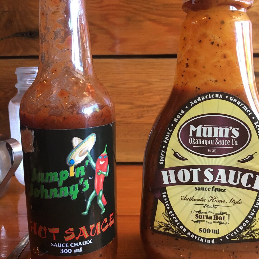 Blvd Bistro - The two hot sauces (left from north van, and right from Vernon) - Breakfast & Brunch Near Me - North Vancouver, British Columbia