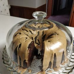 Homemade Double Chocolate Pound with Caramel drizzle.