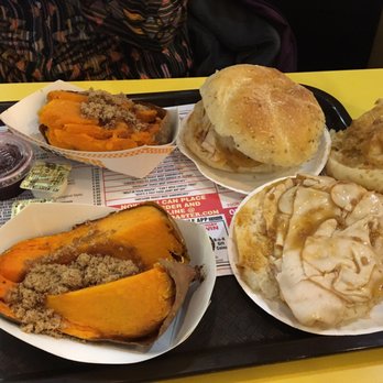 Roll-N-Roaster - Early Thanksgiving Lunch. Fantastic Turkey sandwich "double dipped" , cranberry sauce & delectable Sweet Potato w Brown sugar. - American Near Me - Brooklyn, New York