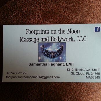 Footprints on the Moon - Business card for Footprints on the Moon Massage and Bodywork - Skin Care Near Me - St. Cloud, Florida Footprints on the Moon - Business card for Footprints on the Moon Massage and Bodywork - Skin Care Near Me - St. Cloud, Florida
