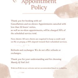 Mandy Q Nails Art - Appointment policy