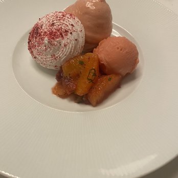 Montrio - Pavlova with blood orange mousse. - New American Near Me - Monterey, California Montrio - Pavlova with blood orange mousse. - New American Near Me - Monterey, California
