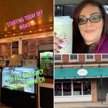 Aunt Emmy’s - Ordering station, outside of building and me with my amazing coffee - Cupcakes Near Me Aunt Emmy’s - Ordering station, outside of building and me with my amazing coffee - Cupcakes Near Me