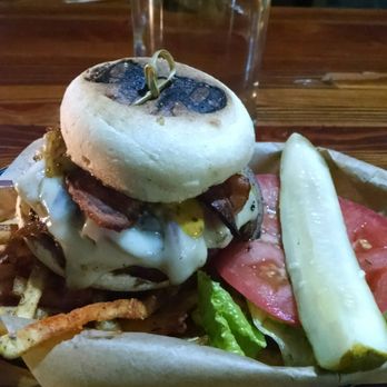 Diablo Burger - Wrigley Field burger. Bacon, Swiss, grilled onions, and spicy mustard. Excellent! - Burgers Near Me - Flagstaff, Arizona