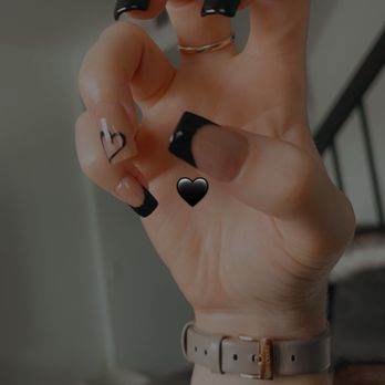 Focus Nails & Spa - Black French tip with a nude base and a heart design on the ring finger . Classic square shape. - Nail Salons Near Me - San Diego, California Focus Nails & Spa - Black French tip with a nude base and a heart design on the ring finger . Classic square shape. - Nail Salons Near Me - San Diego, California