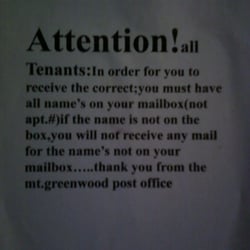 US Post Office - Mt Greenwood - Apparently proper use of grammar and punctuation is not a requirement here.