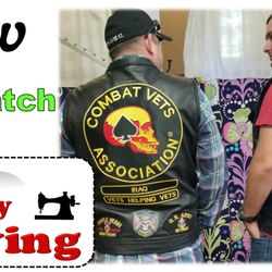 Victory Sewing - Leather sewing and MC patch sewn on leather vest and jacket.