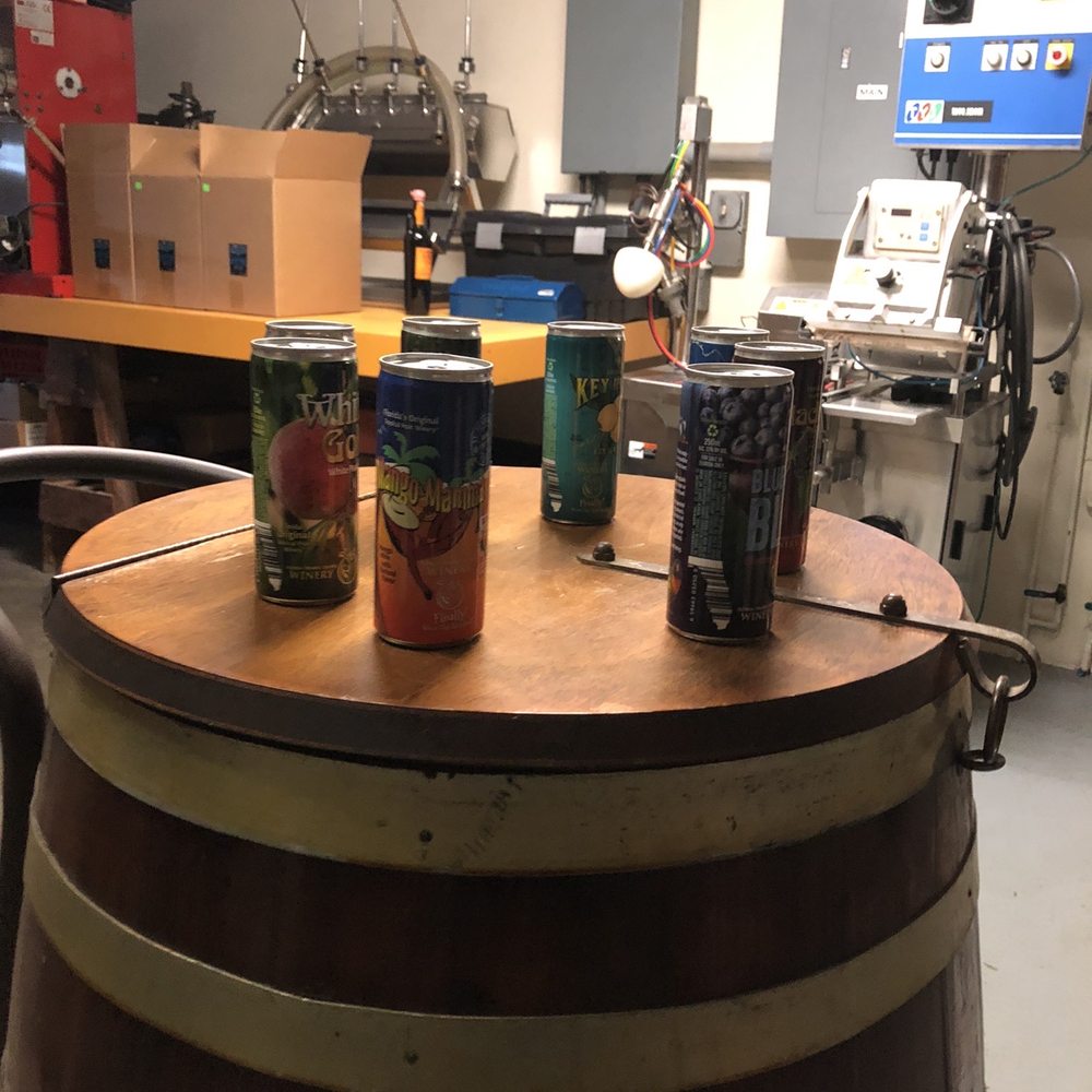 Florida Orange Groves Winery - Assortment of their canned wine - Wine Bars Near Me - South Pasadena, Florida