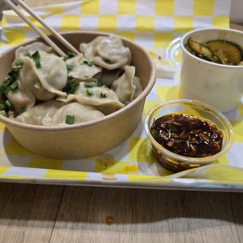Mr Dumpling - Chicken dumplings, chili crisp sauce, spicy cucumber salad - Dim Sum Near Me - Provo, Utah