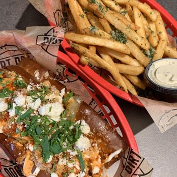 Dirt Dog - Tapatio Dog, Garlic Fries; IG: @katzlundell - Hot Dogs Near Me - Long Beach, California